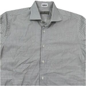 Canali Spread Collar Shirt Men 41 16 Blue Brown Plaid Cotton Dress Made In Italy